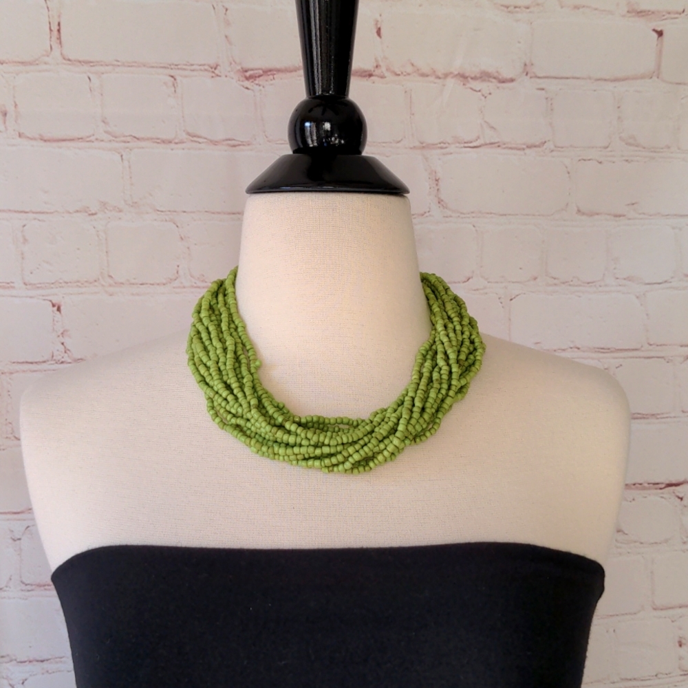 🌞🌞Green Seed Bead Necklace Chunky Multi Strand Necklace  Vacation Vibes